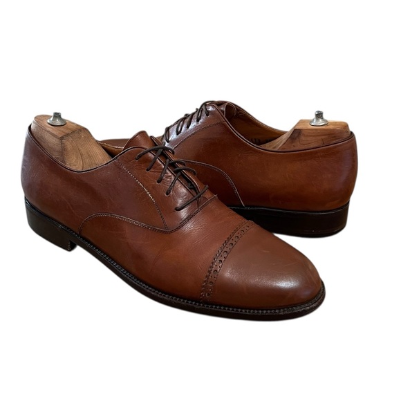 Salvatore Ferragamo Men’s Cigar Brown Leather Cap-toe Lace-up Shoes US Size 9 main image 5